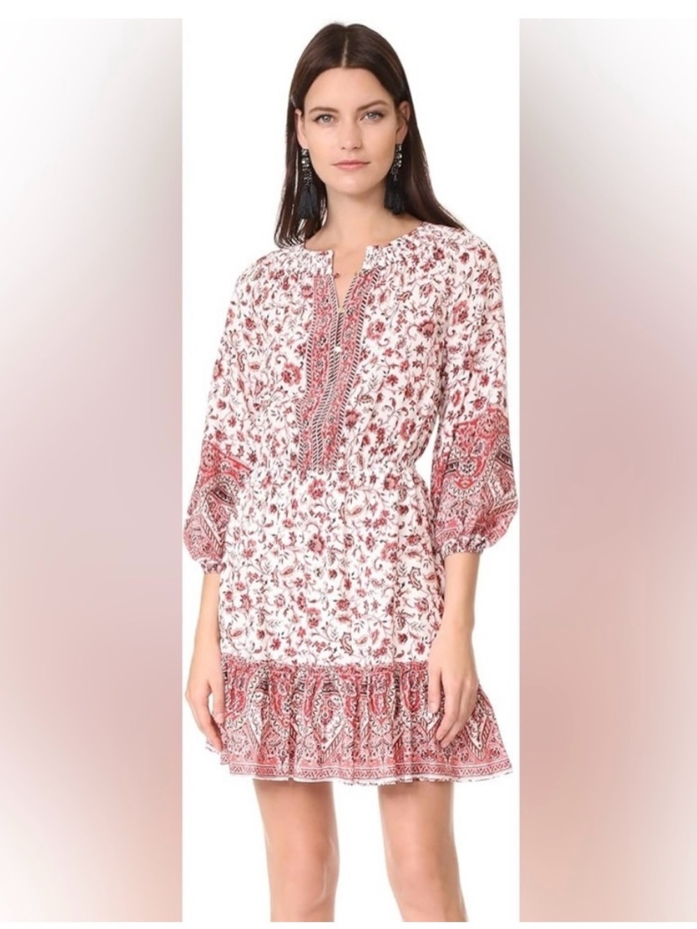 Shoshanna Pasadena Red Floral Paisley Silk Mini Empire Waist Fall Dress 10